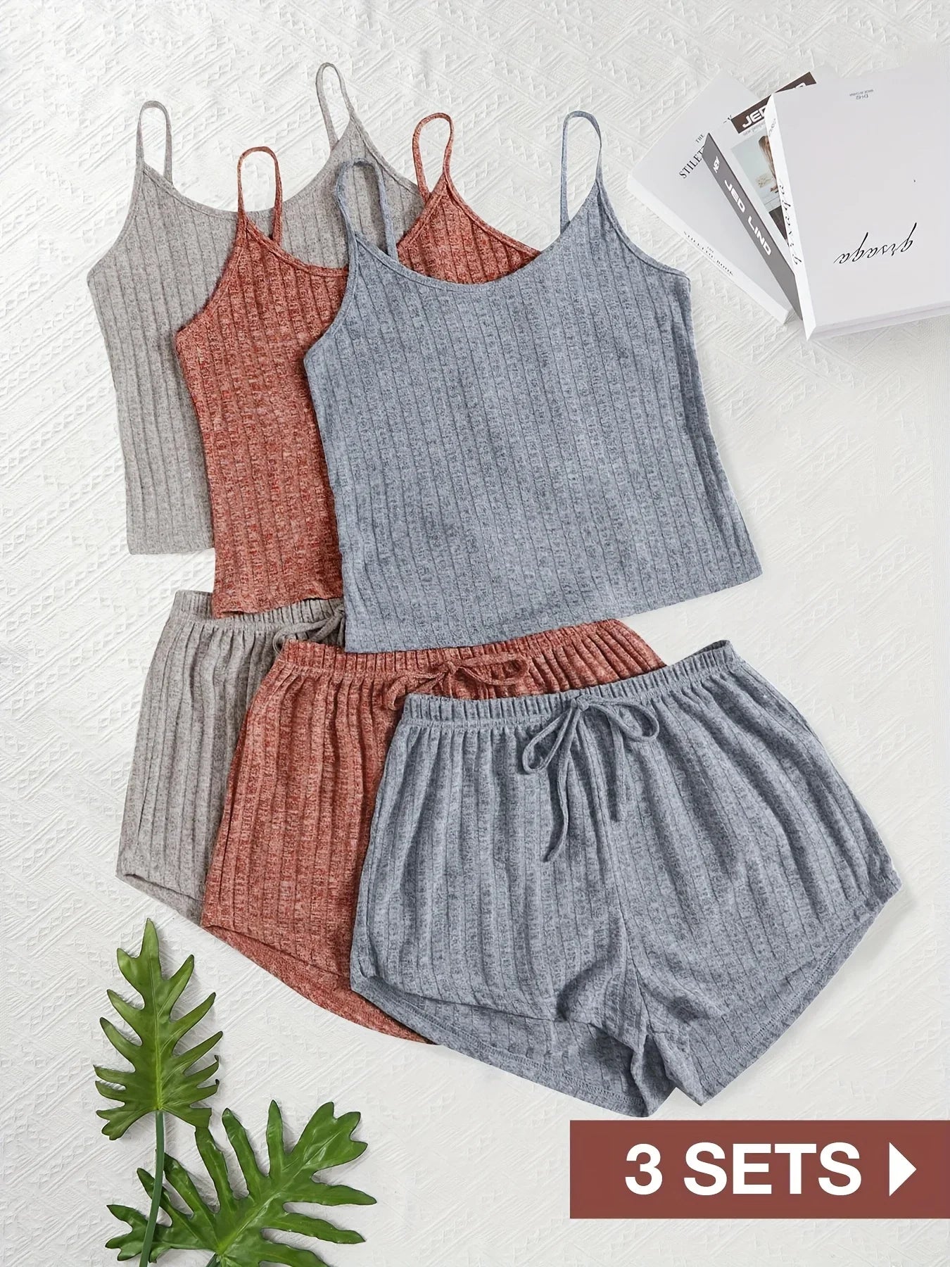 6-Piece Set of Women Pajama Sets, Simple, Casual, Loose, Cute, Solid Color Two-Piece Set.