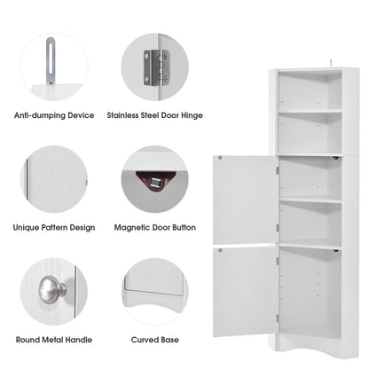 Tall Bathroom Corner Cabinet, Freestanding Storage with Doors, and Adjustable Shelves.
