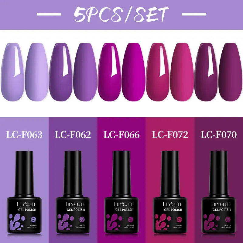 LILYCUTE 4/5Pcs/Set 7ML Nude Pink Gel Nail Polish, and Translucent Jelly Nail Art Gel, Semi Permanent Design Manicure Set.