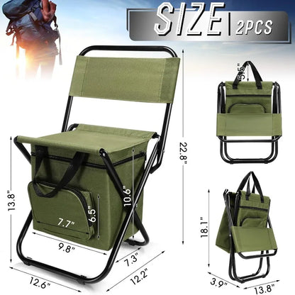 Fishing Chair with Cooler Bag, Foldable Fishing Stool Supports 220Lbs, Portable Lightweight Chair Outdoor Camping.