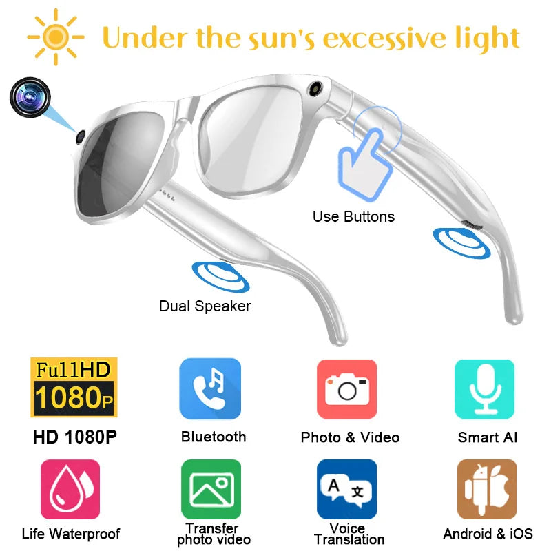4K HD Color Changing AI Smart Glasses, Chat GPT,100MP Camera, Bluetooth, Call Voice Assistant Control, Smart Glasses 2026 New.