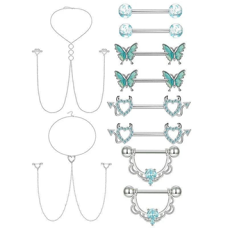 Stainless Steel Nipple Piercing Jewelry, Zircon Nipple Rings, Barbell Body Jewelry, Nipple Shield Bar