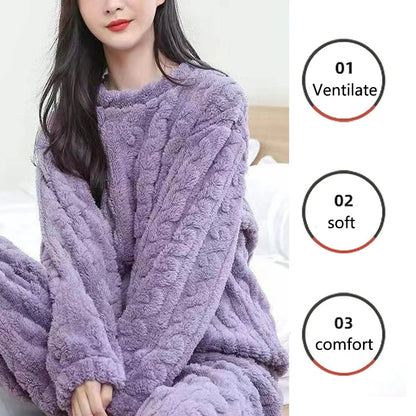 Thickened Warm Autumn and Winter Flannel Pajamas Women Long-Sleeved Loungewear