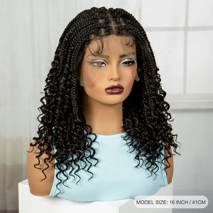 Short Boho Knotless Braids Bob Wig with Curly Ends | Full Lace