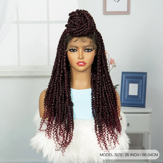 Burgundy Knotless Twist Dreadlocks Lace Front Wig | Crochet Braids | Full Lace | Black Women
