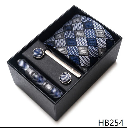 8 cm Wide Tie Sets Blue Solid Men's Neck Tie Handkerchief Cufflinks Clip Gift Silk Handmade