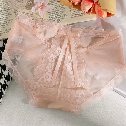 Women Lace Panties Cute Knicker Briefs, Bow, Criss Cross Lace, See Through Knickers.