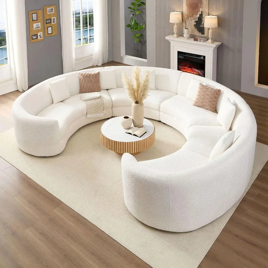 Modern Oversize Curved Sectional Sofa for Living Room Cream-White