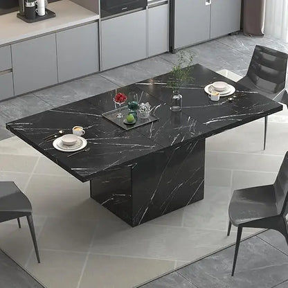 White Marble Dining Table with Heavy-Duty Pedestal, Suitable for Kitchen or Living Room