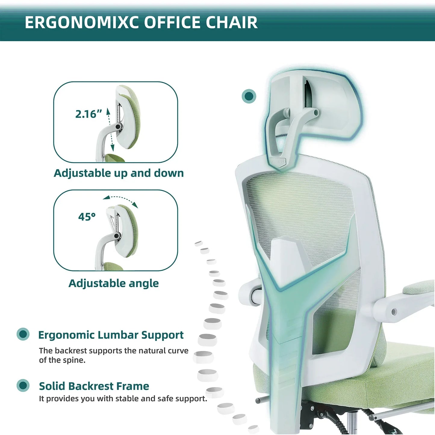 Ergonomic Reclining Mesh Living Room Rocking Chair  Swivel   Lumbar Support