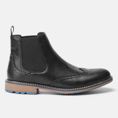 Brogue Chelsea Men's Boots | American Style Comfortable Fashion Leather Boots (Low Heel)