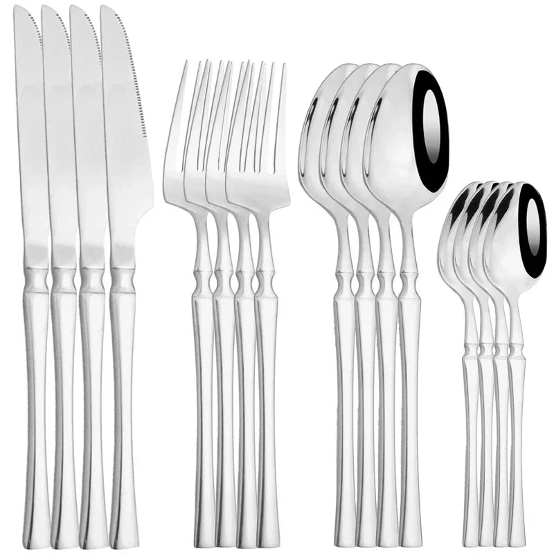 16Pcs Dinnerware Set, Stainless Steel, Western Black, Set  Spoon ,Fork, Knife Tableware.