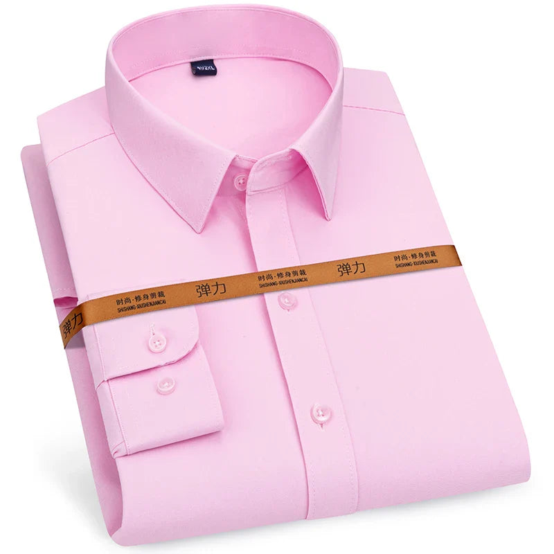 Men Solid Color Business Shirt Formal Fashion, Thin Classic White Long Sleeve Shirt.