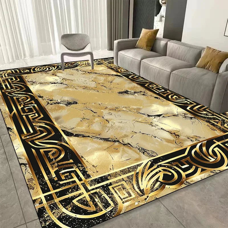 Modern Golden Luxury Carpet Washable Lounge Rug, Large Area Living Room Sofa Decoration Rug Bedroom Decor.