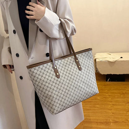 Large Capacity Shoulder Bag for Women | PU Leather Handbag for Commuting & Casual Use (Versatile Tote Bag, Geometric Pattern)
