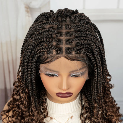 Knotless Box Boho Braided Wig with Curly Ends | Short Bob Style | Full Lace Synthetic Wig for Black Women
