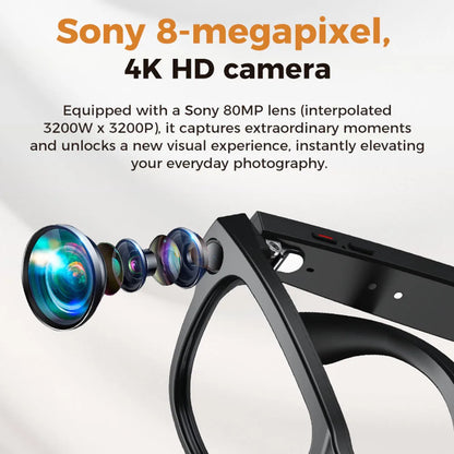 M02 AI Smart Glasses 8MP Camera, Video Recording,100+Languages Translation Sunglasses, Bluetooth Call, Music Play, with Charging Box.