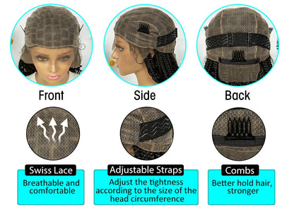 Short Bohemian Box Braids Wig | Full Lace | Curly Ends | Baby Hair | Synthetic Boho Wig