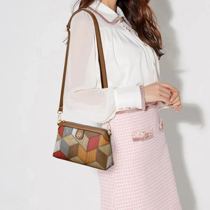 High Quality PU Leather Women's Small Crossbody Shoulder Bag | Luxury Handbag Lady Messenger Bag (Simple Shell Phone Satchels, Plaid Pattern)