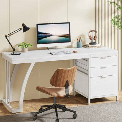 Computer Desk with 3 Drawers, 59-Inch PC Desk with Reversible Drawers, Industrial Study Table Workstation.