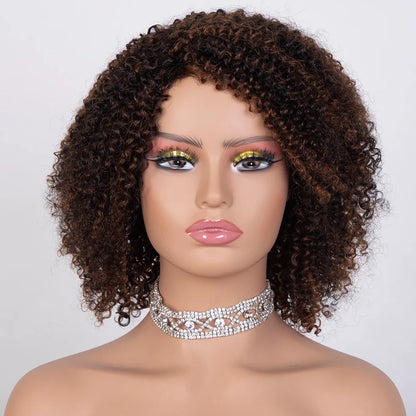 Ombre Highlight Afro Kinky Curly Human Hair Bob Wig | Full Machine Made Brazilian Remy