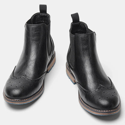 Brogue Chelsea Men's Boots | American Style Comfortable Fashion Leather Boots (Low Heel)