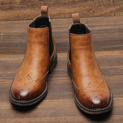 Brogue Chelsea Men's Boots | American Style Comfortable Fashion Leather Boots (Low Heel)