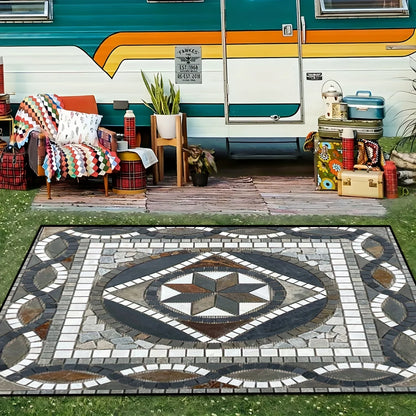 VIKAMA Marble Geometric Large-Area Carpet, Non-Slip Outdoor Caravan Terrace Floor Mat, Living Room, Bedroom Carpet.