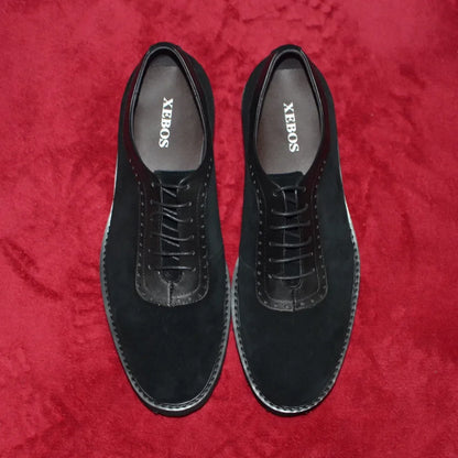 Designer Luxury Platform Oxfords for Men | Cow Suede Genuine Leather Black & Blue Casual Shoe (Height Increasing)