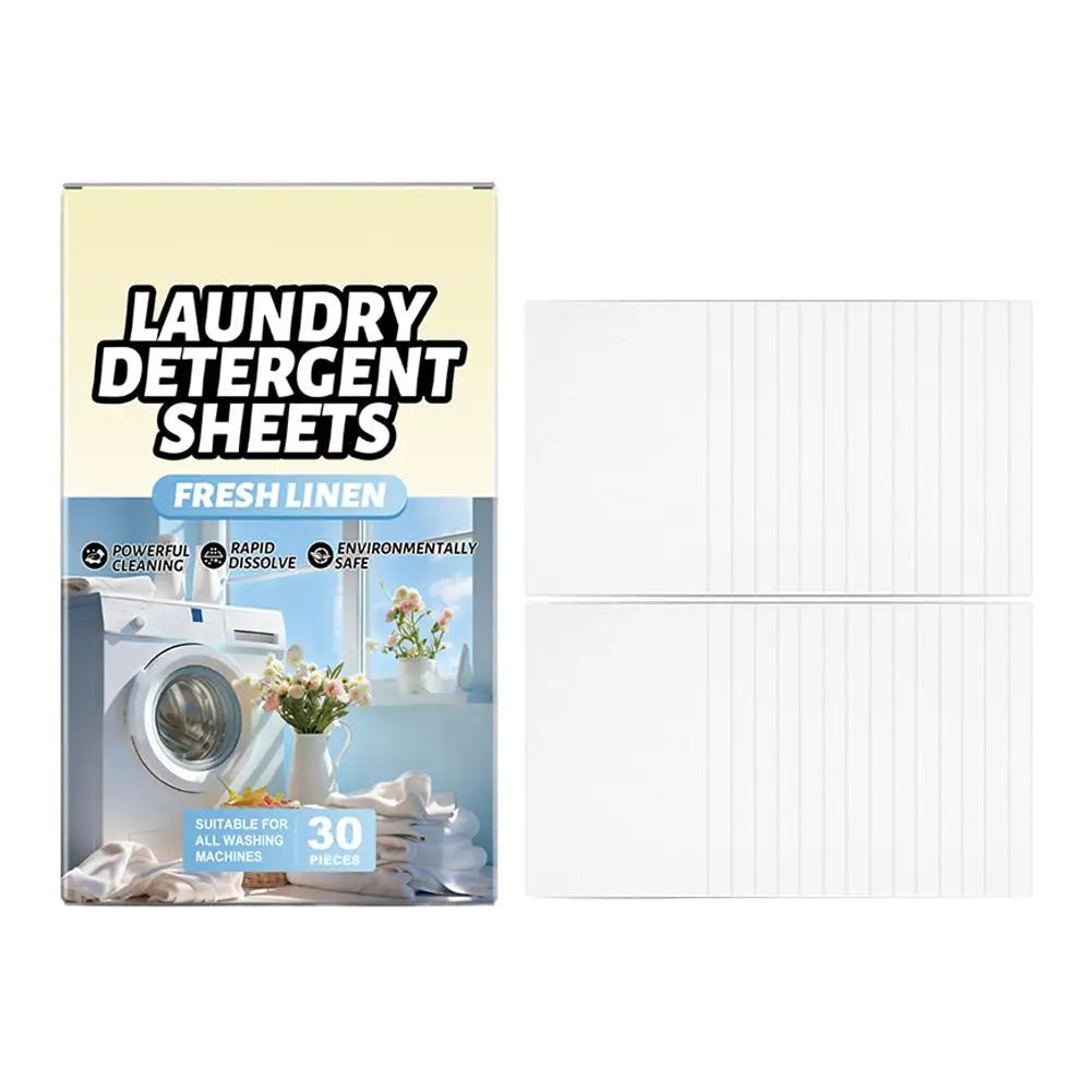 Boxed 30 Pcs Fresh Scent Laundry Tablets, Concentrated Washing Powder. Strong Cleaning Sheets.