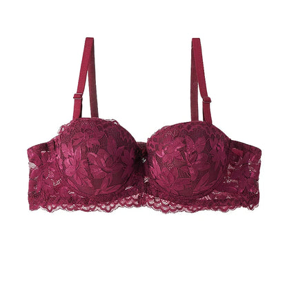 Women's Push Up Half Cup Bras, French Lace Floral Thicken Bottom, Gathered Underwire 36-42 Cup Soft Underwear.