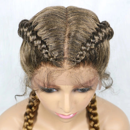 Handmade Double Dutch Cornrow Braided Wig | Natural Black Lace Front | Baby Hair | Kanekalon Synthetic Wig for Women