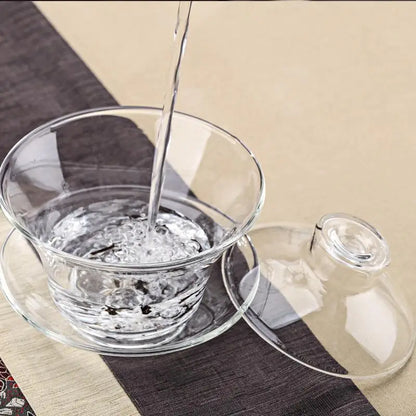 Large Size Glass Transparent Teapot Set with Lid, Tea Cup, And Tea Cover.