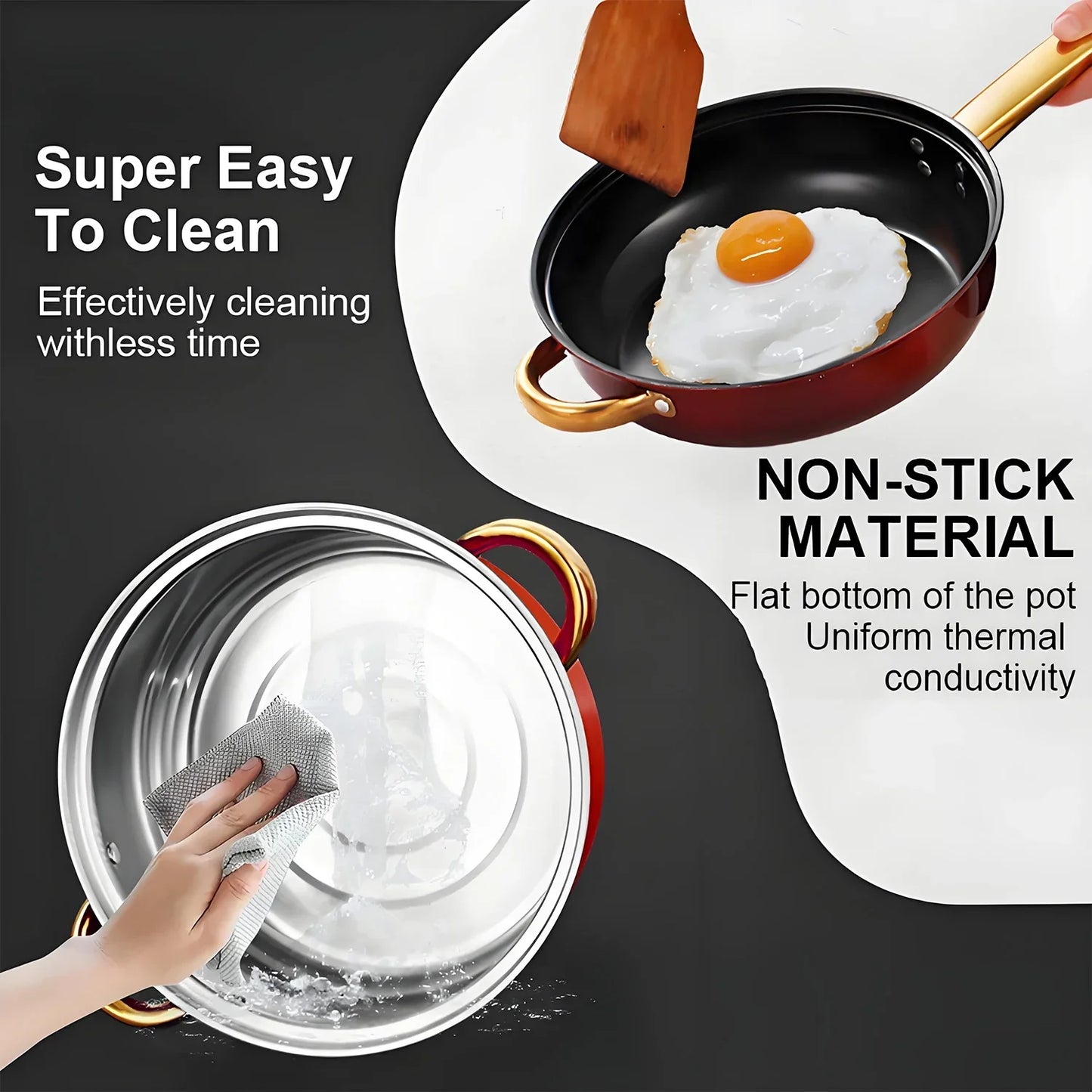 Red Cookware Set, 12-Piece ,Stainless Steel, Non-Stick.