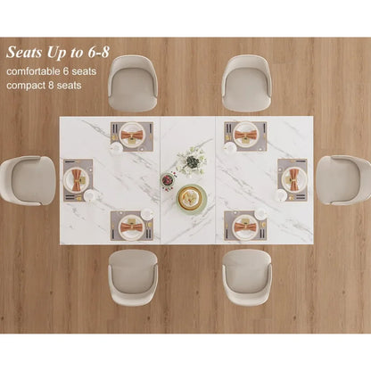 White Marble Dining Table with Heavy-Duty Pedestal, Suitable for Kitchen or Living Room