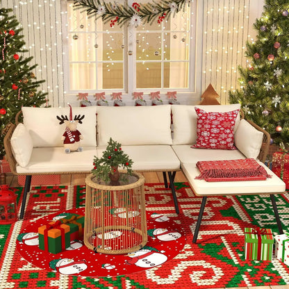 3 Pieces Patio Furniture Set, Outdoor Wicker Conversation Sectional L-Shaped Sofa with 4 Seater.