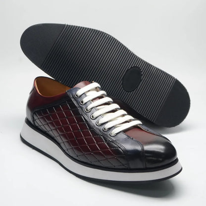 Original Men's Designer Casual Sneakers | Genuine Leather Plaid Derby Skateboard Shoes (Height Increasing)