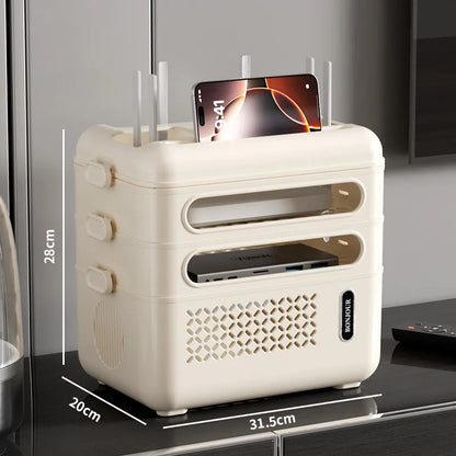 Router Organizer Box Multi-Functional Storage Shelf, Cable Management Large Capacity for Power Strips Charging Cords