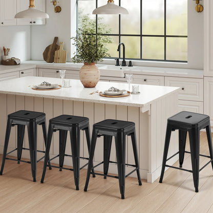 JHK 24 IN Metal Bar Stools, Set of 4 Stackable Stools, No Assembly Required.