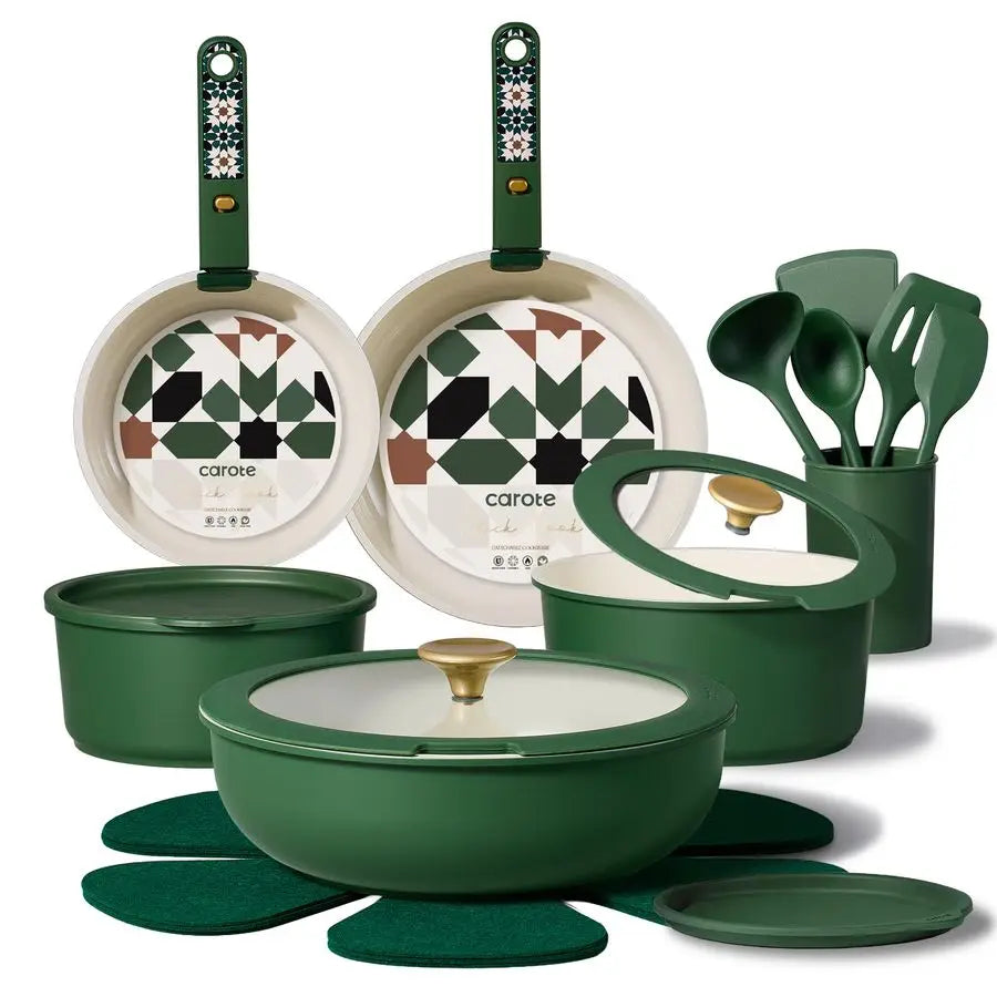 21Pcs Ceramic Cookware Set, Pots and Pans Non stick, Non Toxic Cookware Detachable Handle.