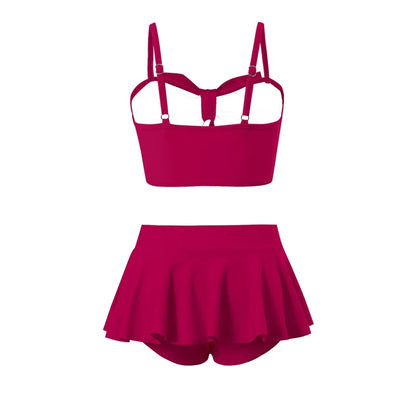 Girls Bow Bikini Two Pieces Swimsuit, Kids Ruffle Skirt, 5-14 Years Teenager Beach Wear.