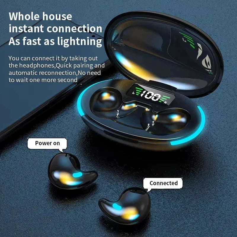 X55 Mini Earphone Stereo Hidden Headsets, with Mic HD Call Waterproof Sleeping Earbuds.