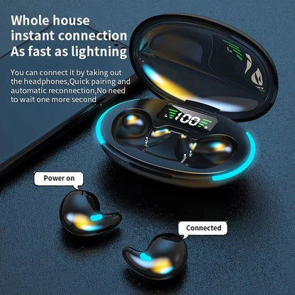 X55 Mini Earphone Stereo Hidden Headsets, with Mic HD Call Waterproof Sleeping Earbuds.
