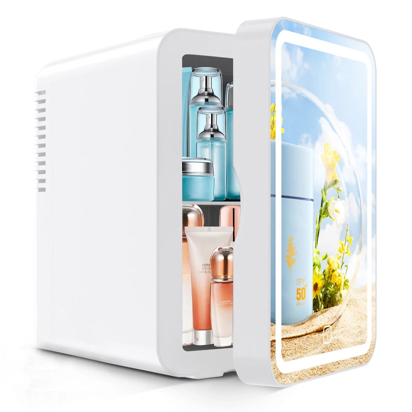 6L mirror beauty makeup refrigerator, skin cosmetics care hot and cold storage, portable LED mini refrigerator.