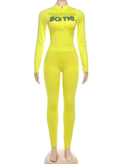 Casual Sporty Women 2 Piece Set, Fashion Basic Letter Print, Zip-up Full Sleeve Tops+ Pants Female Tracksuits.