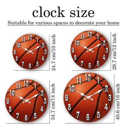 Sports Element Basketball Texture Pattern Wooden Wall Clock Living Room, Bedroom, Kitchen Wall Clock Silent Quartz.10 Inches 14 Inches 16inch (Without Batteries)