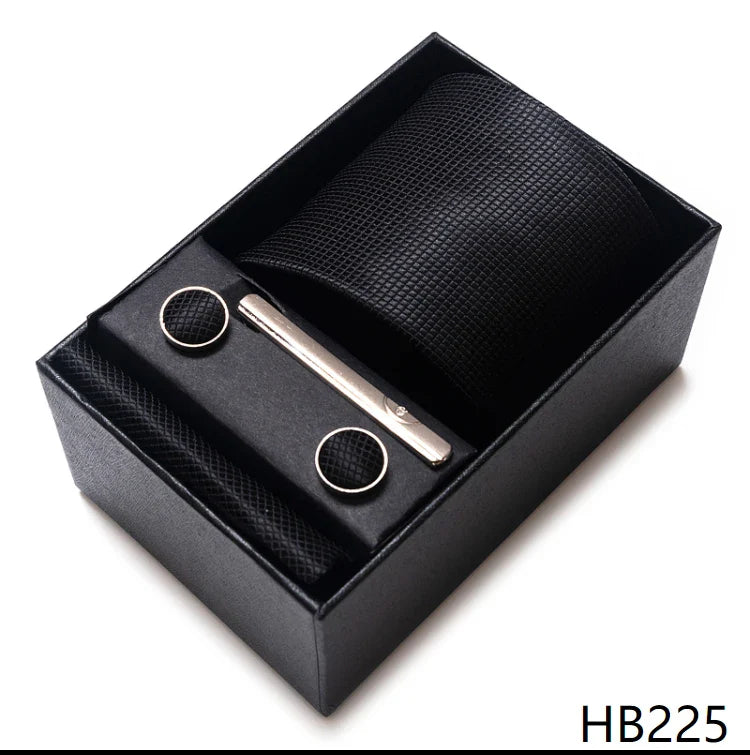 8 cm Wide Tie Sets Blue Solid Men's Neck Tie Handkerchief Cufflinks Clip Gift Silk Handmade