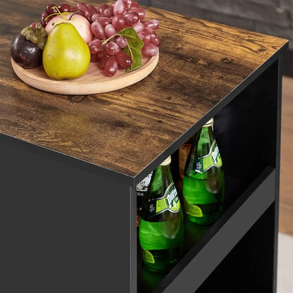Compact Bar Table and Chairs Set for 2, with Storage Shelves, Space-Saving, Black.