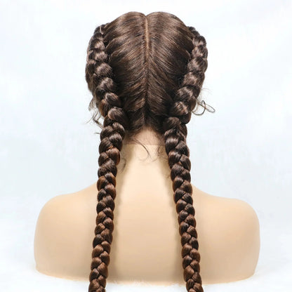 Handmade Double Dutch Cornrow Braided Wig | Natural Black Lace Front | Baby Hair | Kanekalon Synthetic Wig for Women