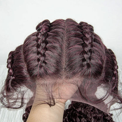 22" Box Braids Full Lace Wig | Two Curly Ponytails | Baby Hair | Synthetic Braided Wig